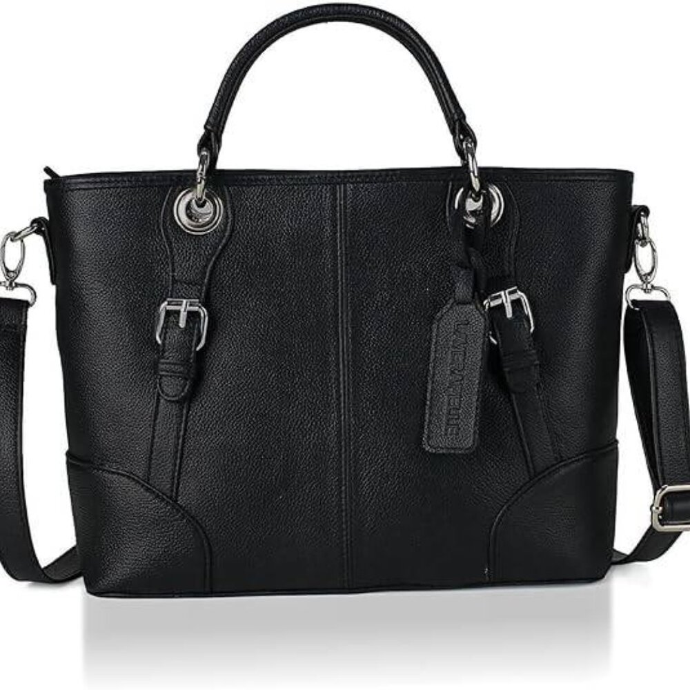 Laverapelle Women's Thallo Genuine Leather Crossbody Top-Handle Handbag, Black